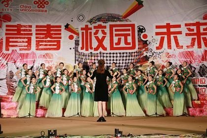 迎新晚會(huì)笑語歡歌美麗煙花綻放夜空