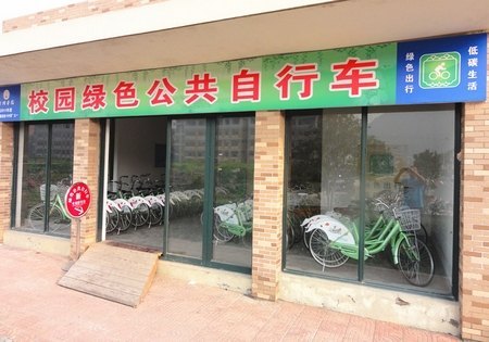 校園公共自行車綠白相間成風景
